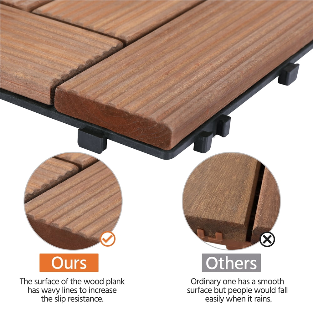 Renwick 27pcs Interlocking Fir Wooden Floor Tiles for Outdoor & Indoor, Brown