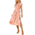 thumbnail image 4 of INSPIRE CHIC Women's Summer Flutter Short Sleeve Smocked Waist Floral Midi Dress XL Pink, 4 of 5