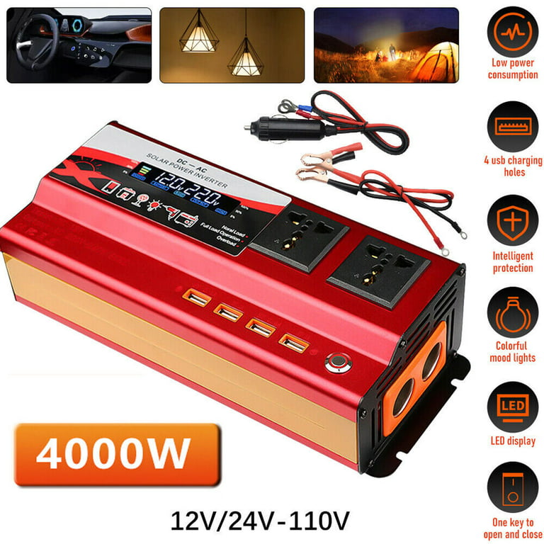LED Digital 4000W Car Power Inverter 12V to AC 220V 110V 