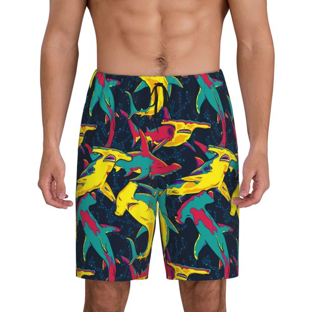 Fotbe Colorful Sharks Pantalones Cortos de Pijama para Hombre, Ropa de Dormir, Pantalones de Pijama Cortos para Hombre-Medium