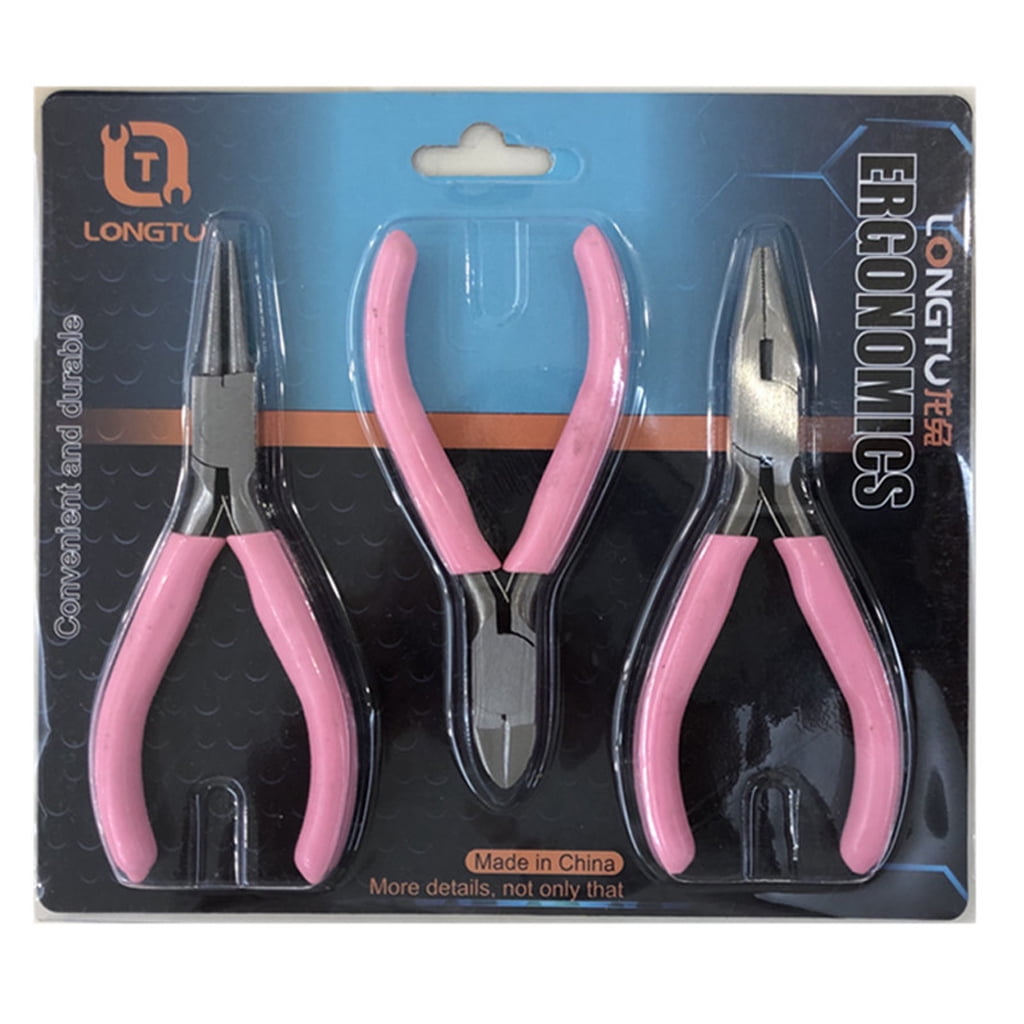 HGYCPP 3Pcs High Grade Jewelry Pink Pliers Sets Wire Cutting Bending Pliers Needle Nosed Pliers Jewelry Making Tools Kit