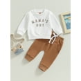thumbnail image 2 of Cenuakty Baby Boy 2 Piece Outfits Letter Embroidery Long Sleeve Sweatshirt and Elastic Pants for Toddler Fall Tracksuit, 2 of 9