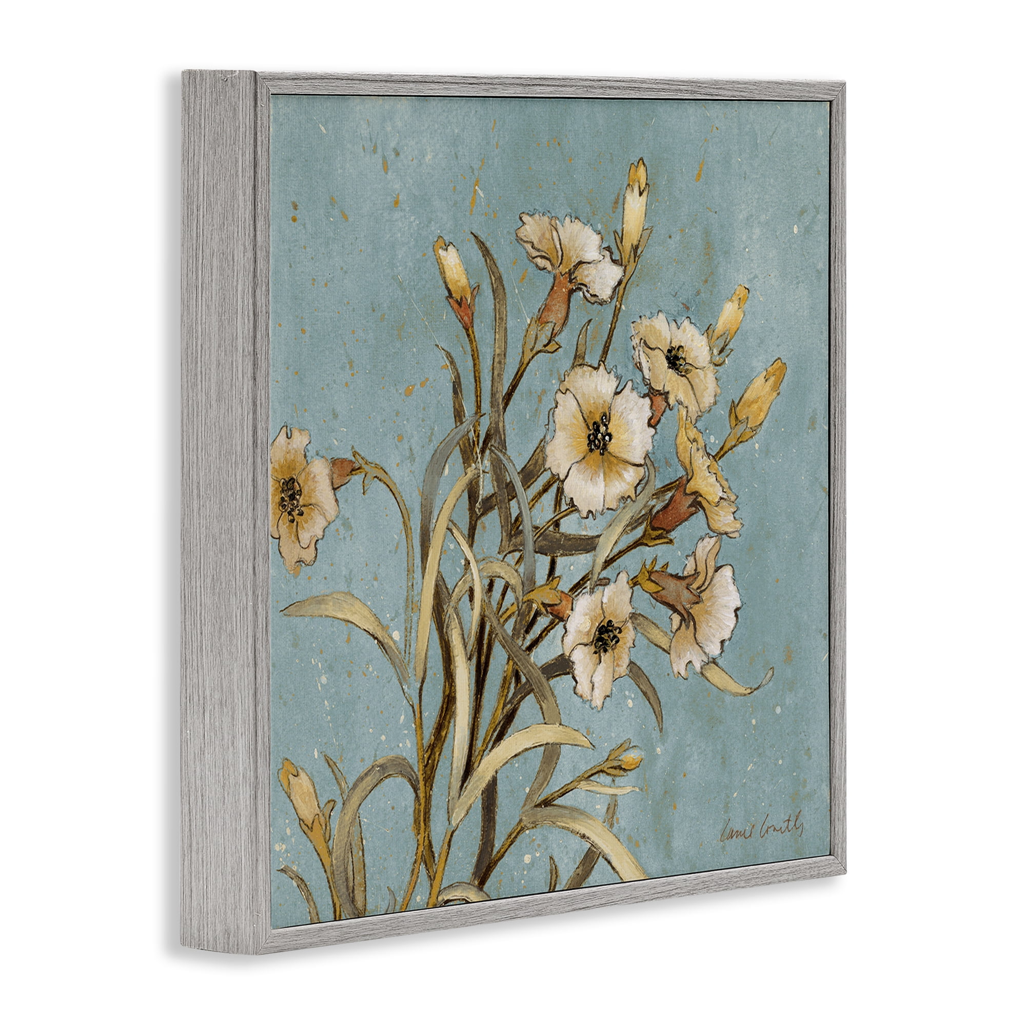 Stupell Industries Natural Blooming Buds Botanical & Floral Painting Gray Framed Art Print Wall Art, 12 x 12