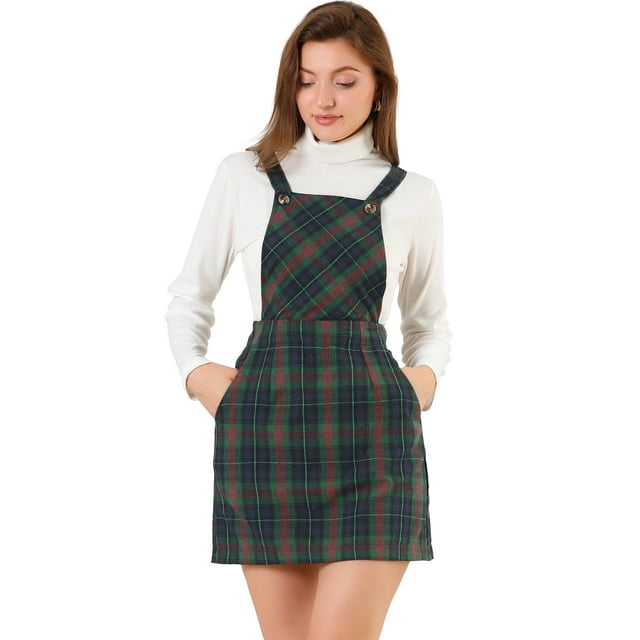 INSPIRE CHIC Robe à Bretelles Décontractée pour Femme à Imprimé à Carreaux avec Bretelles Ajustables