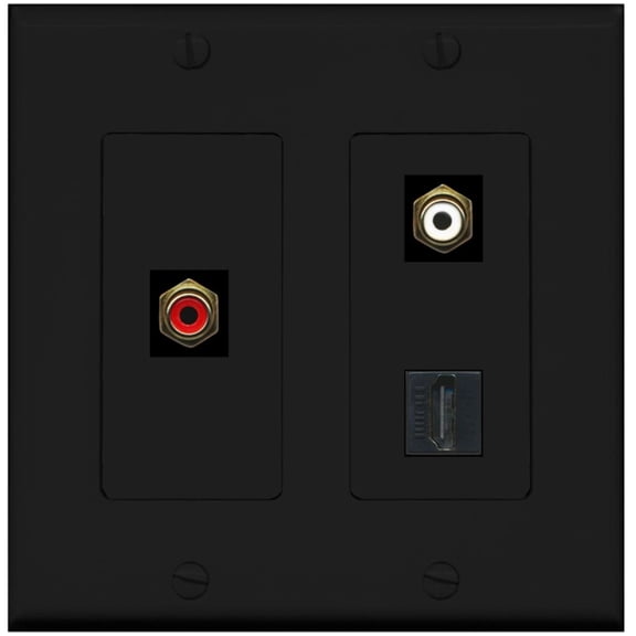 Ultra Spec Cables 2 Port RCA Stereo HDMI F-F Wall Plate 2 Gang Black