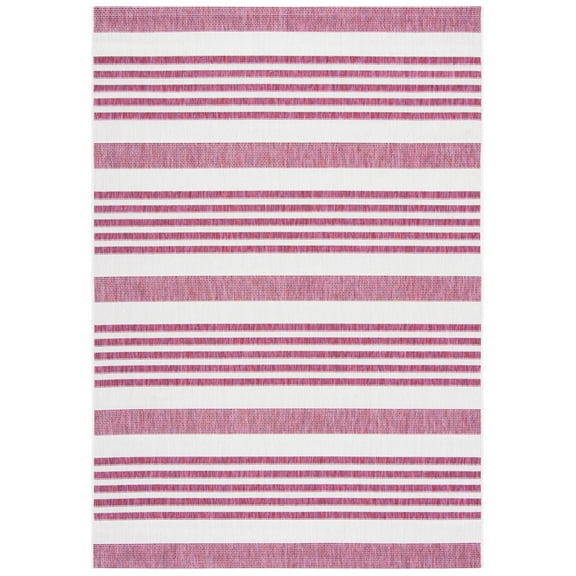 SAFAVIEH Courtyard Patrice Striped Indoor/Outdoor Area Rug, Ivory/Red, 5'3" x 7'7"