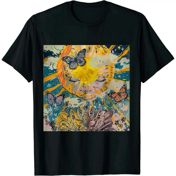 Qinduosi Women's Casual Sun and Moon Shirt Oversized T-Shirt Graphic Tees for Teen Girls Black