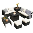 thumbnail image 2 of Costway 9PCS Patio Rattan Furniture Set Fire Pit Space-saving W/Cover Off White Cushion, 2 of 9