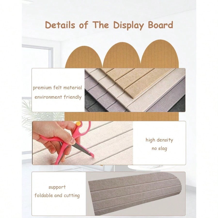 Foldable Bulletin Board 0.35 Thick Felt Wall Tiles Large Cork Board with Adhesive Sticker Round Edges Wall Panels for Office Bedroom Living Room Decorative Board Beige 47x24 inches