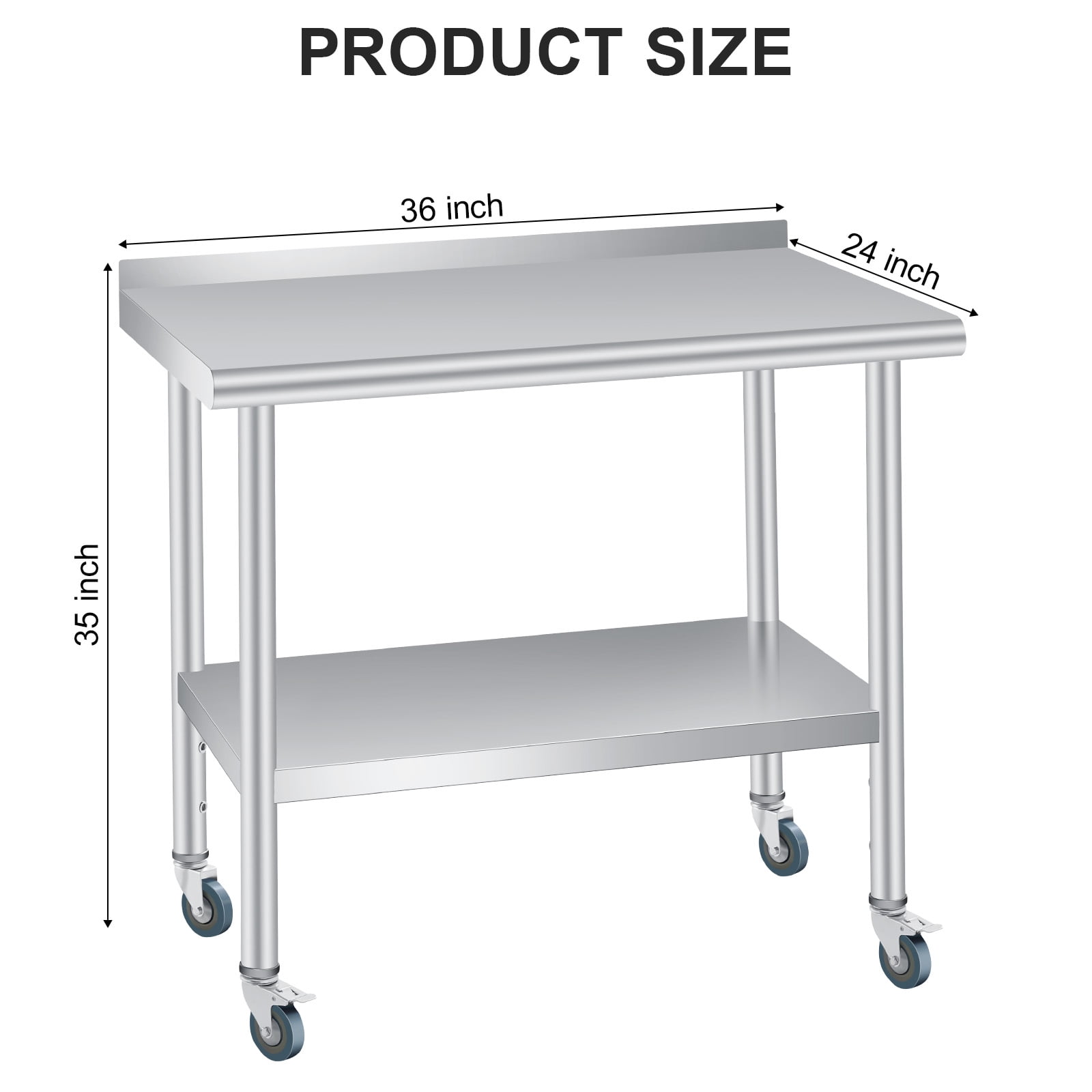 Gaderth Kitchen Prep Table, Prep Table With Storage, Heavy Duty Stainless Steel Kitchen Work Table With Backsplash And 4 Caster Wheels, Kitchen Utility Table, Metal Prep Table For Restaurant, Home