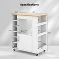 thumbnail image 3 of Gymax Kitchen Cart on Wheels Mobile Kitchen Storage Island w/ 6-Bottle Wine Rack, 3 of 10