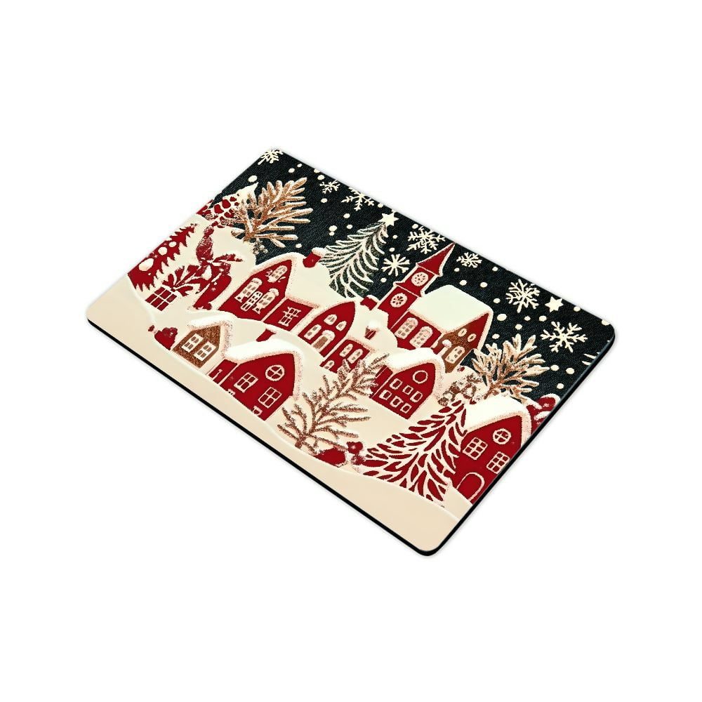 Shiartex Christmas Village Snowflakes Trees Doormat for Home Entrance, Indoor Outdoor Non-Slip Welcome Mat 24x16in