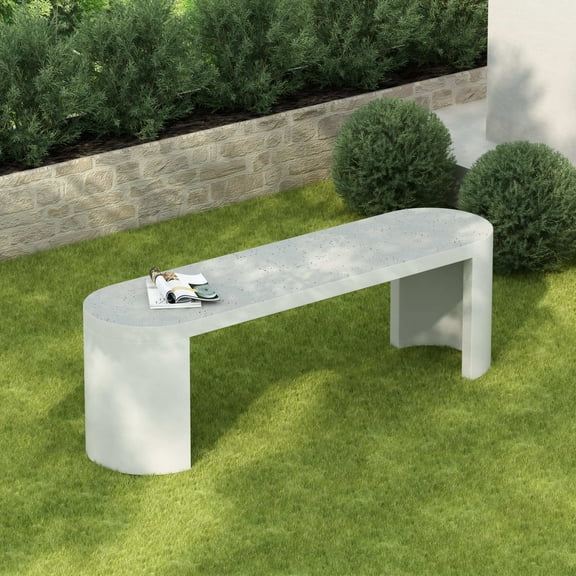 Christopher Knight Home Oval 60" Modern Outdoor Concrete Dining Bench, Seats 2-3, White Terrazzo Finish