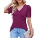thumbnail image 1 of V cuello puff manga camiseta color puro moda fácil juego mujer verano camiseta para citas desgaste diario, 1 of 7