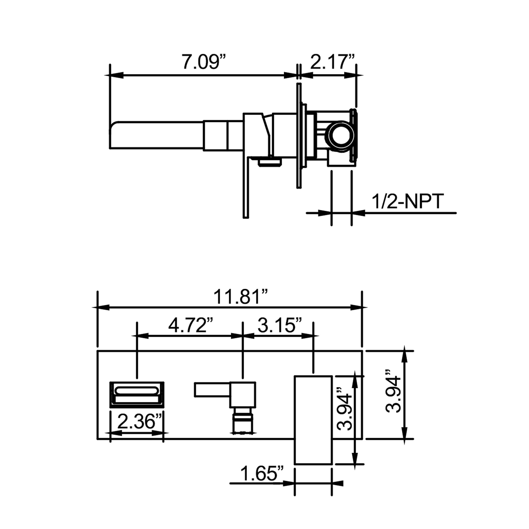 Wall Mounted Bathroom Bathtub Faucet with Hand Shower, Single Lever Handles Channel Tub Filler with Rough-in Valve
