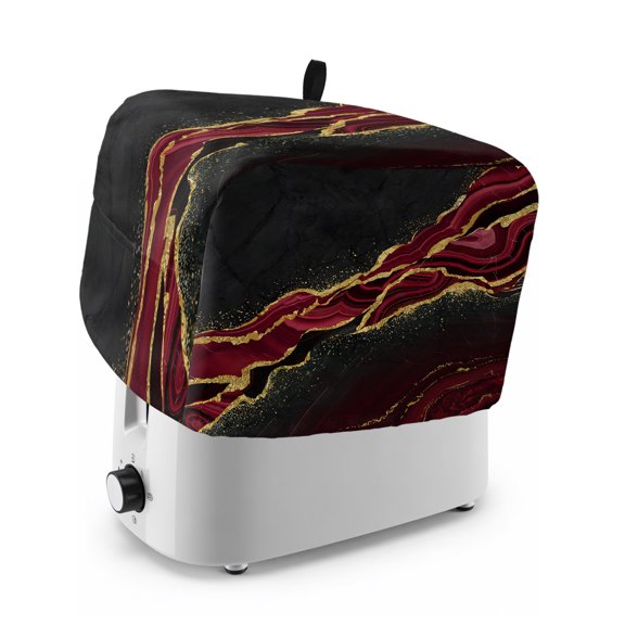 Toaster Cover 2 Slice, Red Marble Dustproof Bakeware Oven Protector with Top Hook, Gold Abstract Vintage Modern Ombre Art Waterproof Small Kitchen Appliance Toasters Dust Cover, 12"x7.5"x8"