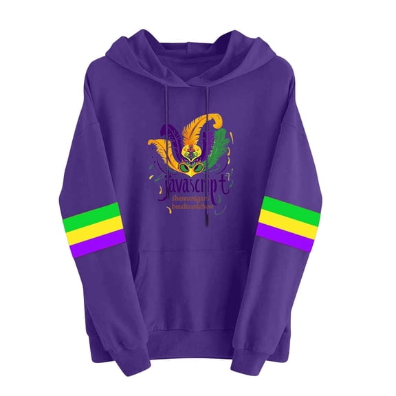 Levmjia Womens Hooded Sweatshirt Long Sleeve Carnival Printed Round Neck Casual Pullover Comfortable Loose Fit Tops Holiday Work Commute Home Relaxation