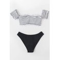 thumbnail image 4 of Women's Black White Striped Off Shoulder Bandeau Ruffles Bikini Sets, 4 of 5