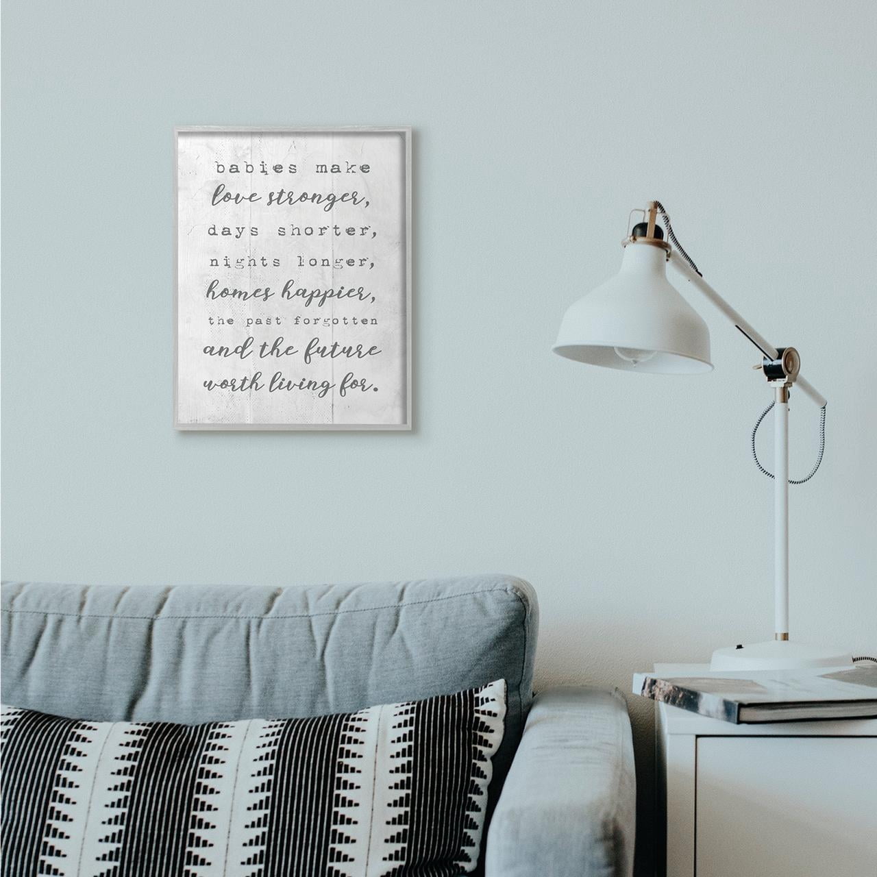 Stupell Industries Babies Make Love Stronger Family Home Kids Gray Word Design Framed Wall Art by Daphne Polselli