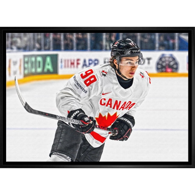 Connor Bedard Toile Encadrée 20x29 Canada Blanc Action-H