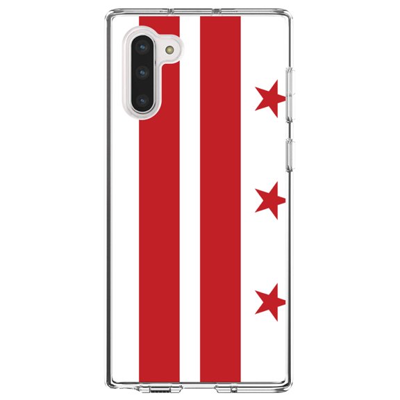 DistinctInk Clear Shockproof Hybrid Case for Samsung Galaxy Note 10 (6.3" Screen) - TPU Bumper, Acrylic Back, Tempered Glass Screen Protector - Washington DC Flag - US State Flag