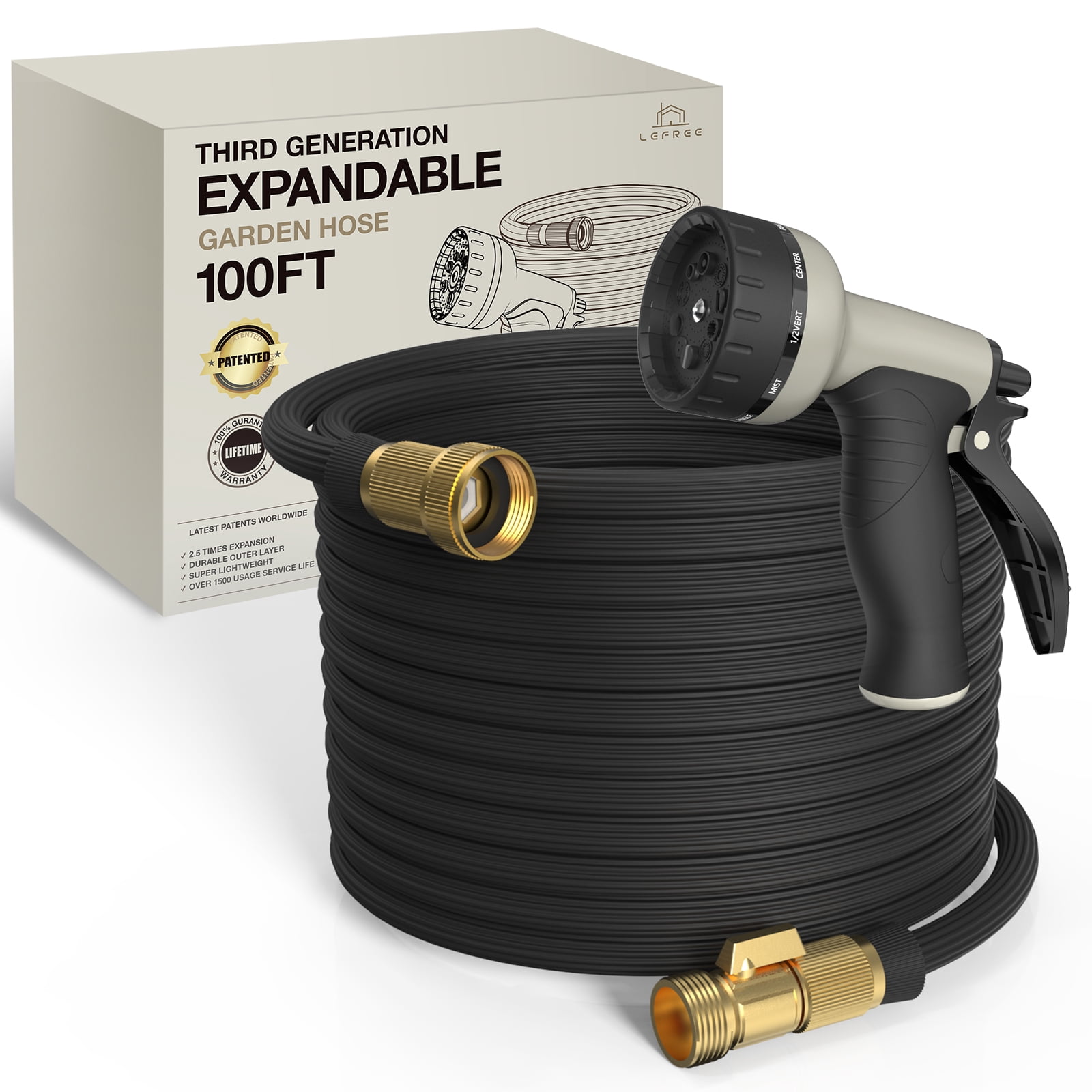 Lefree Expandable Garden Hose 100ft Lightweight Flexible Retractable