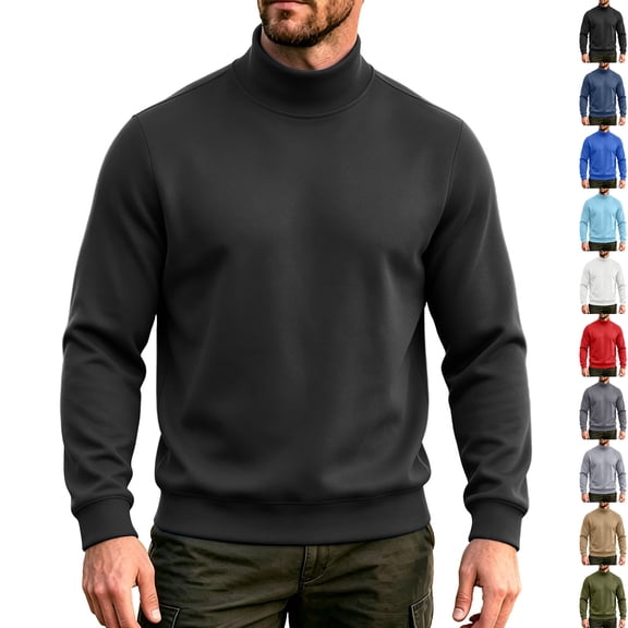 RJMDKXZ Mens Fleece Turtleneck Sweatshirts Casual Long Sleeve Fall Winter Warm Pullover Sweatshirt