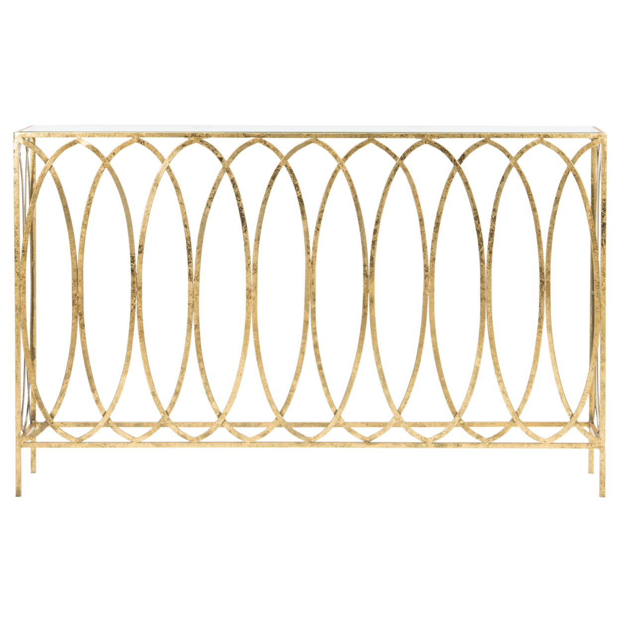 SAFAVIEH Carina Oval Ringed Console Table, Golf Foil/Glass