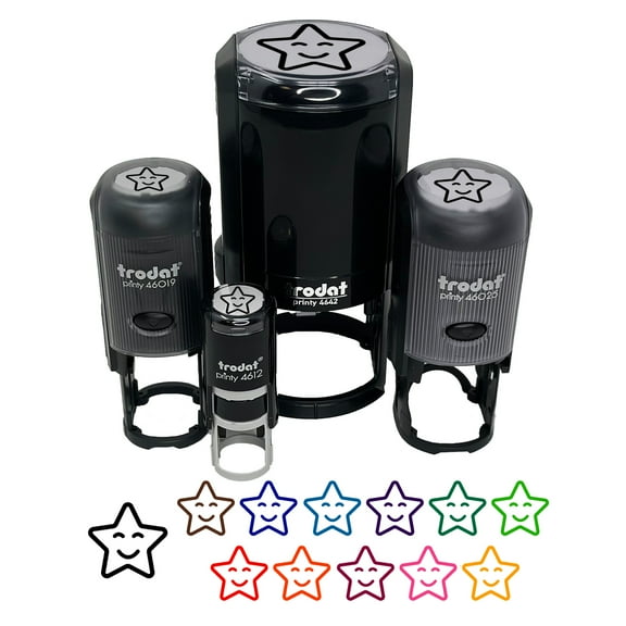 Star Happy Face Emoticon Self-Inking Rubber Stamp Ink Stamper - Black Ink - Mini 1/2 Inch