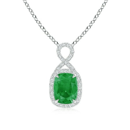 - Mother's Day Jewelry - Rectangular Cushion Emerald Infinity Pendant in 14K White Gold (8x6mm Emerald) - SP0678ED-WG-A-8x6