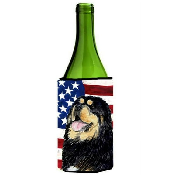 Usa American Flag With Tibetan Mastiff Wine bottle sleeve Hugger - 24 oz.
