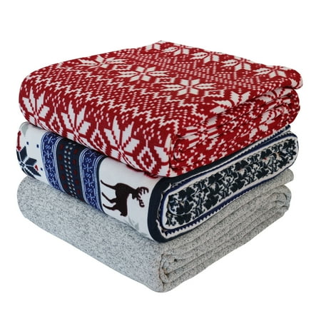 Mainstays Sweater Knit Holiday Blanket, Navy Fairisle, Full/Queen