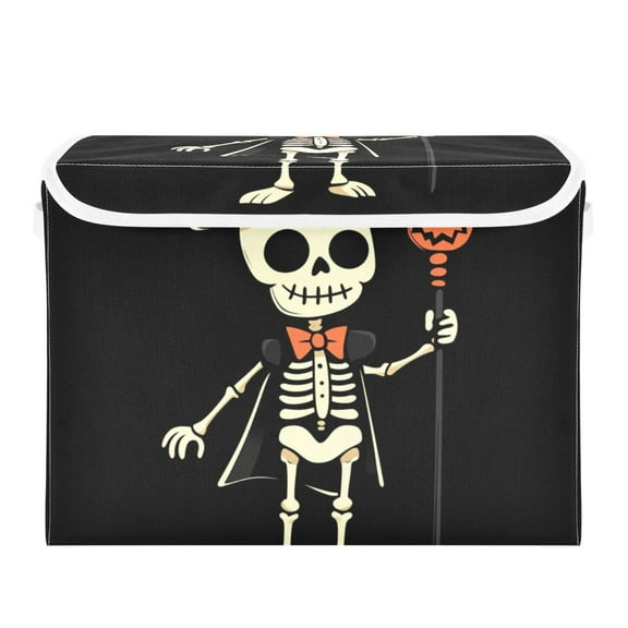 Cute Skeleton Gentleman Halloween Foldable Storage Bin with Lid and Handle Collapsible Storage Box 16.5 x 12.6 x 11.8 inches