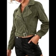thumbnail image 1 of Chaqueta Corta de con Cinturón para Mujer, Chaqueta de Moto, Abrigo Verde L, 1 of 9