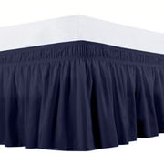 The Great American Store- Easy to Fit Wrap Around Elastic Bed skirt/Dust Ruffle 450 TC Cotton (Solid Navy Blue, Olympic Queen) - 17 Inch Drop Length Easy to Care, Hotel Quality, Adjustable Bed Skirt