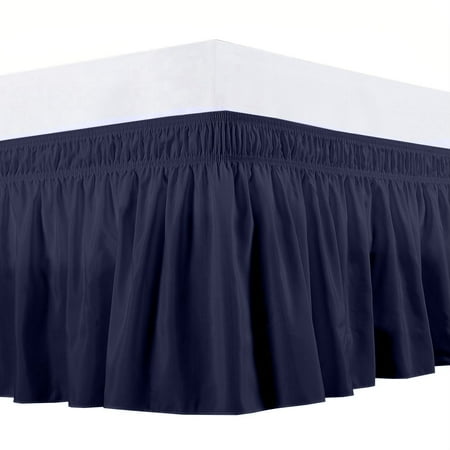 The Great American Store- Easy to Fit Wrap Around Elastic Bed skirt/Dust Ruffle 450 TC Cotton (Solid Navy Blue, Olympic Queen) - 17 Inch Drop Length Easy to Care, Hotel Quality, Adjustable Bed Skirt