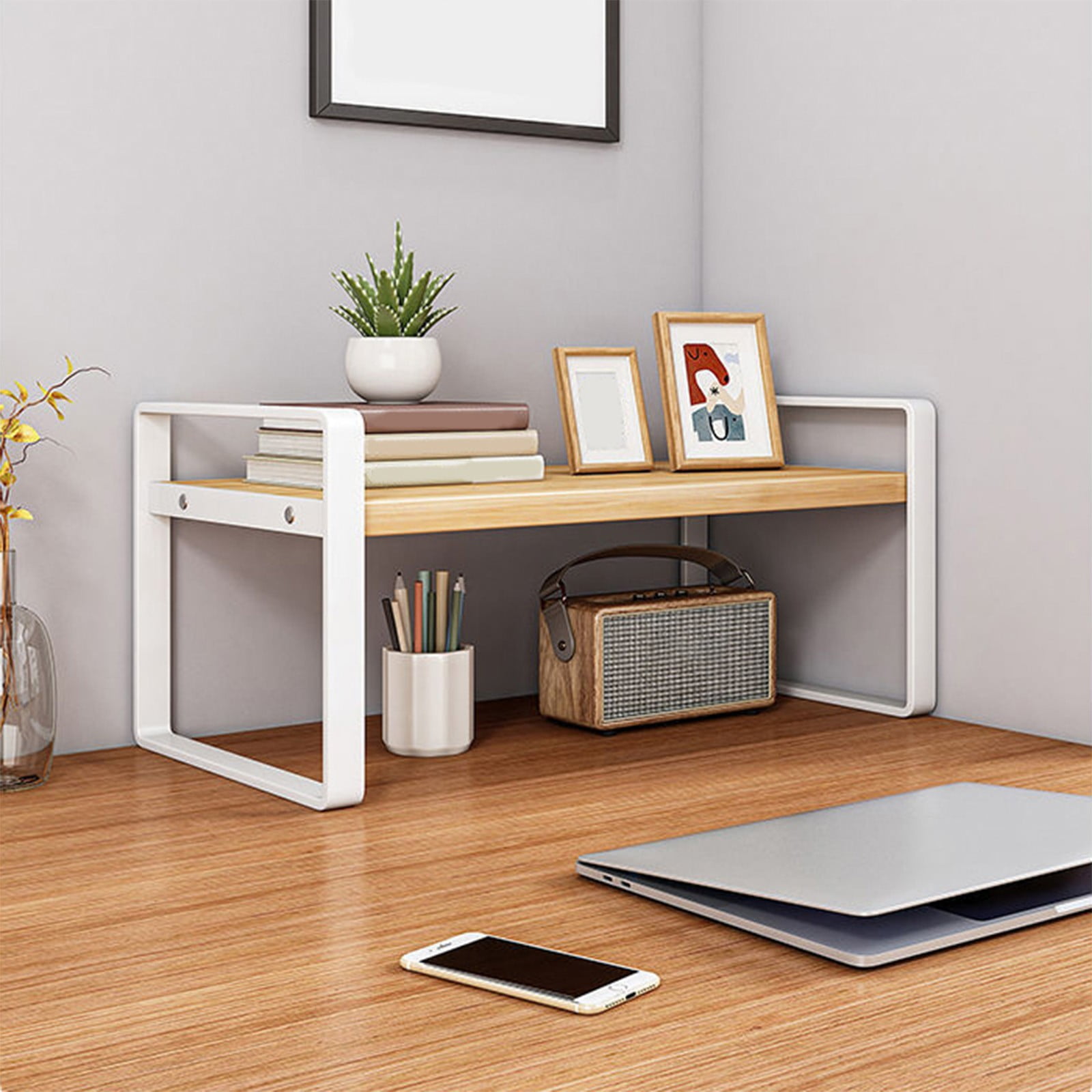 Generic Wood Office Desk Shelf Organizer - Desktop Supplies Cute Dresser Top Organization Storage Rack and Cubicle Decor Aesthetic Bookshelf