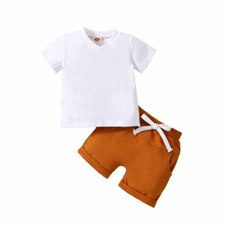 

Summer Savings Clearance! PEZHADA Summer Baby and Toddler Girls Boys Casual Suit Casual Solid Short Sleeve Shorts Two Piece Set White