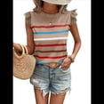 thumbnail image 3 of Camiseta de Verano con Cuello Redondo, Estampado de Rayas y Volantes de Encaje y Mangas para Mujer Caqui XL, 3 of 7