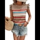 thumbnail image 3 of Camiseta de Verano con Cuello Redondo, Estampado de Rayas y Volantes de Encaje y Mangas para Mujer Caqui L, 3 of 7