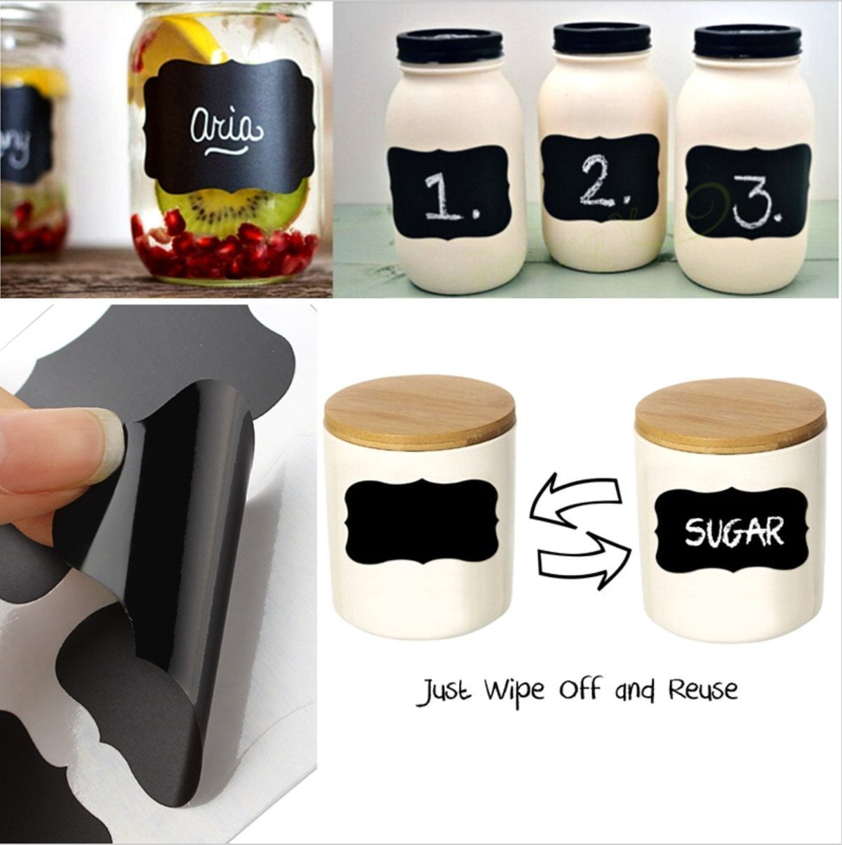 uxcell 140pcs Chalkboard Labels Water-Resistant Reusable Removable Blackboards Storages Sticker for Jar Container Glass Bottle 