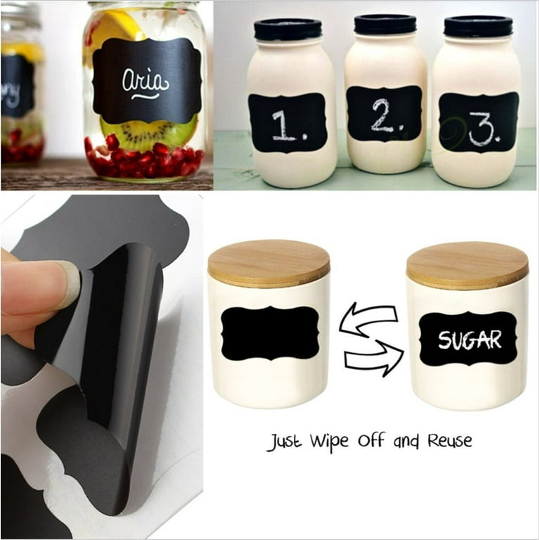 173 Chalkboard Label Stickers with 2 Chalk Markers Pen, Black Chalk Labels  for Mason Jars, Pantry Containers, Glass Bottles, Kitchen Food Spice  Storage Bins Stickers, Reusable Removable Waterproof : Office Products 
