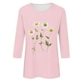thumbnail image 4 of WJHWSX Womens Fall Tops,3/4 Length Sleeve Womens Tops,Comfort Fit,Crew Neck,Printed,Pink,XL, 4 of 4