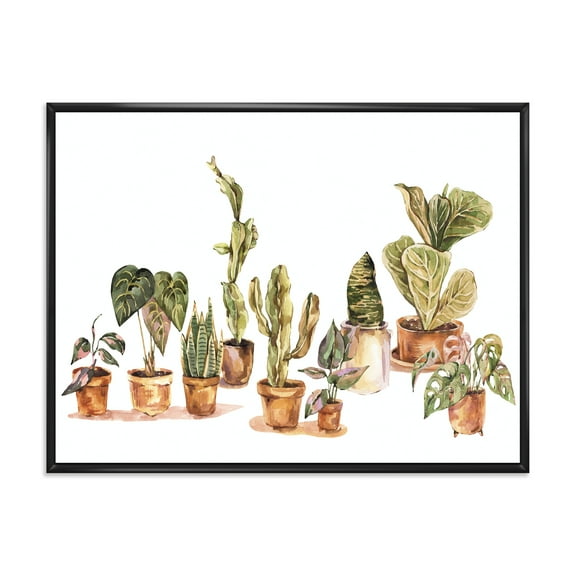 Designart 'Indoor House Plants Urban Jungle in Flowerpots I' Traditional Framed Canvas Wall Art Print