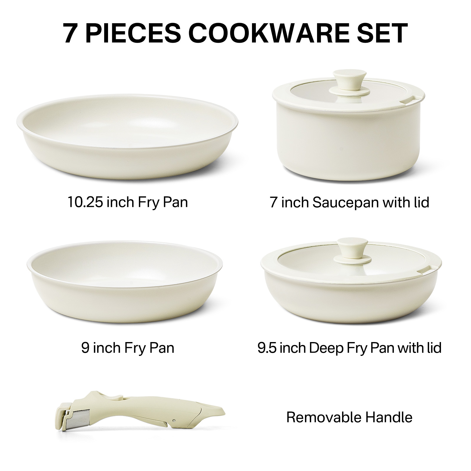 Innerwell 7pcs Nonstick Pots and Pans Set Cookware Detachable Handle Kitchen Set Removable Handle
