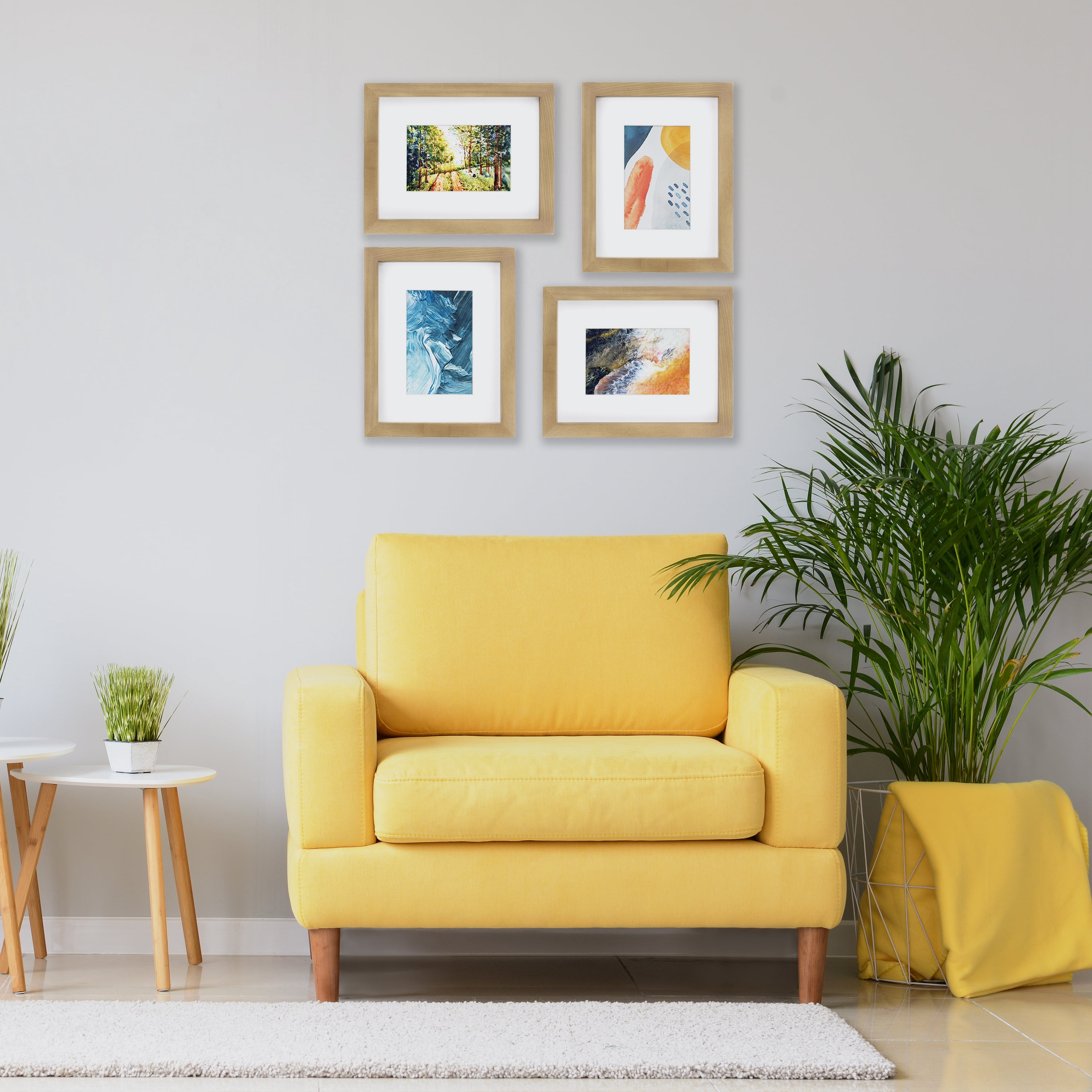 Better Homes & Gardens 7x9 Matted to 4x6 Wood Tabletop Picture Frame Set, Natural Wood, Set of 4