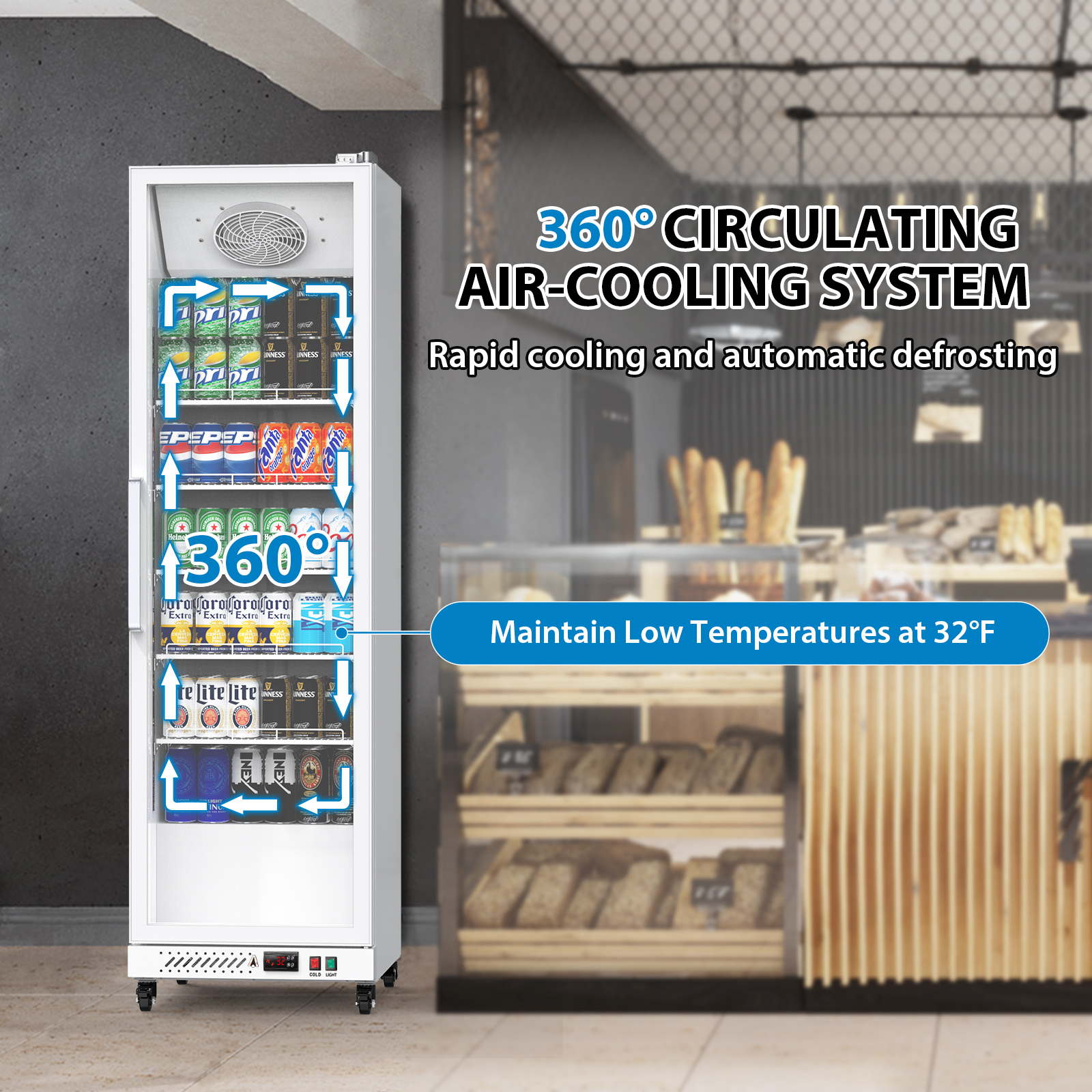 Garvee Commercial Refrigerator,12.4 Cu.ft Display Fridge Merchandiser Upright Beverage Cooler,Single Glass Door Fridge with Adjustable Shelves & LED Lighting,White