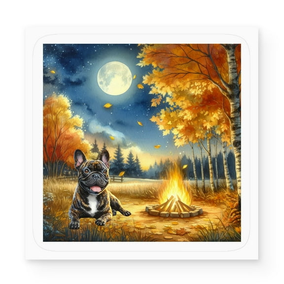 Hello Fall French Bulldog Enjoys Warm Campfire Autumn Night Bright Moon Vinyl Sticker Dog Lover Gifts Waterproof Decal Art Decor - 01008