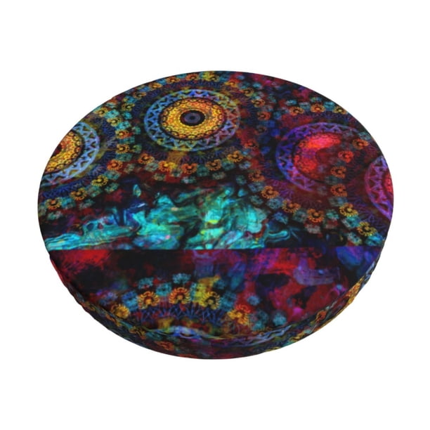 Disketp Mandala Colorful Funda Redonda para Taburete, Funda de Cojín para Silla de Bar Suave y Elástica-13 inch