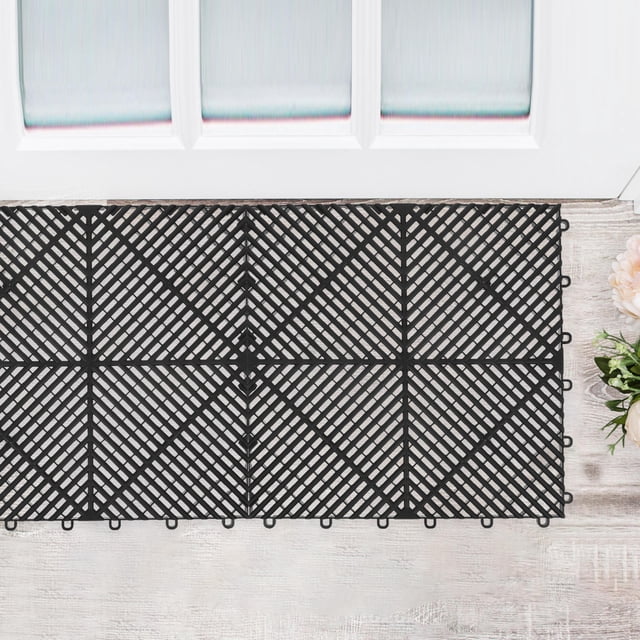 Raindrops 2Pcs Black Garage Floor Tiles Interlocking Drainage Mat Non Slip Multifunctional